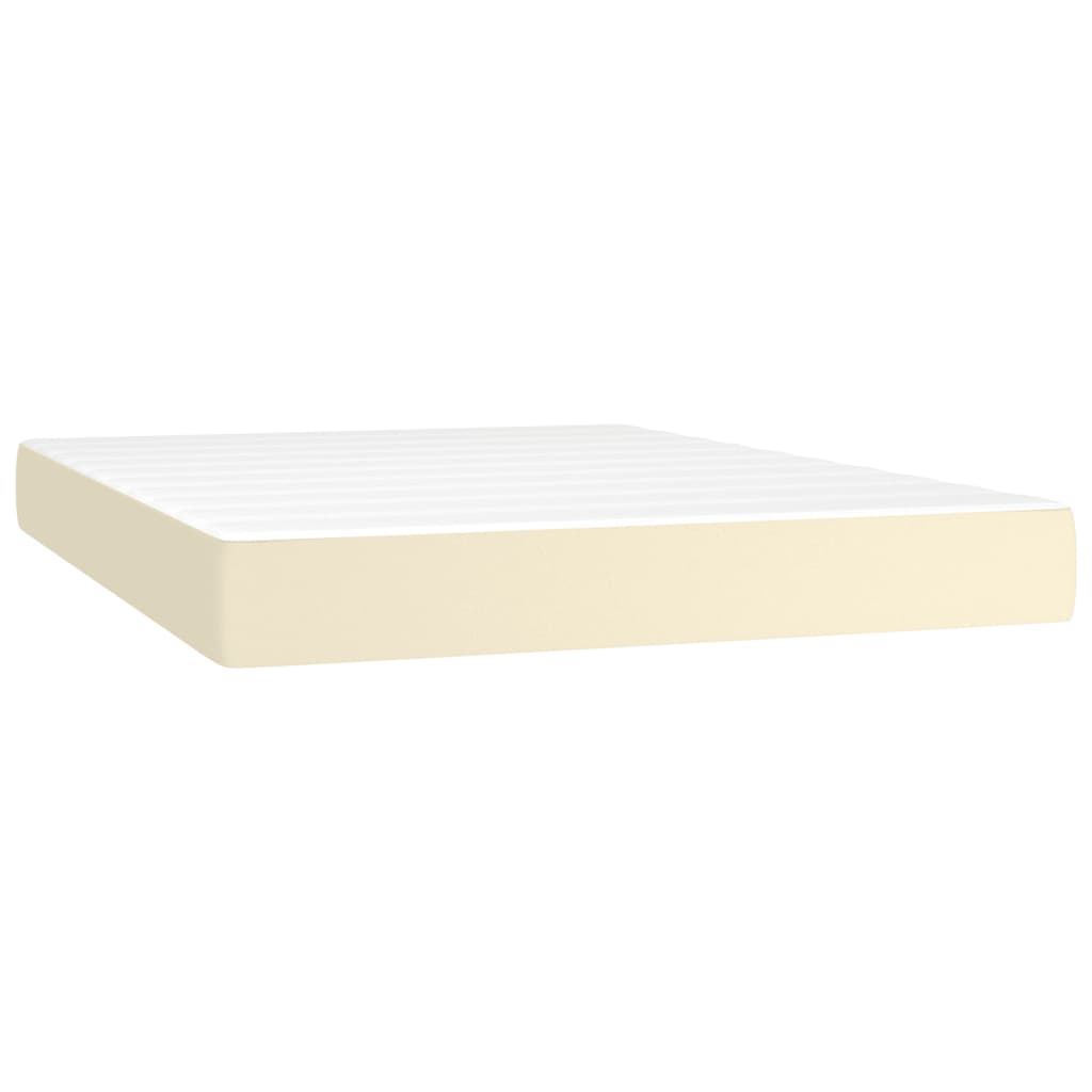 vidaXL Κρεβάτι Boxspring με Στρώμα & LED Κρεμ 140x200 εκ. Συνθ. Δέρμα