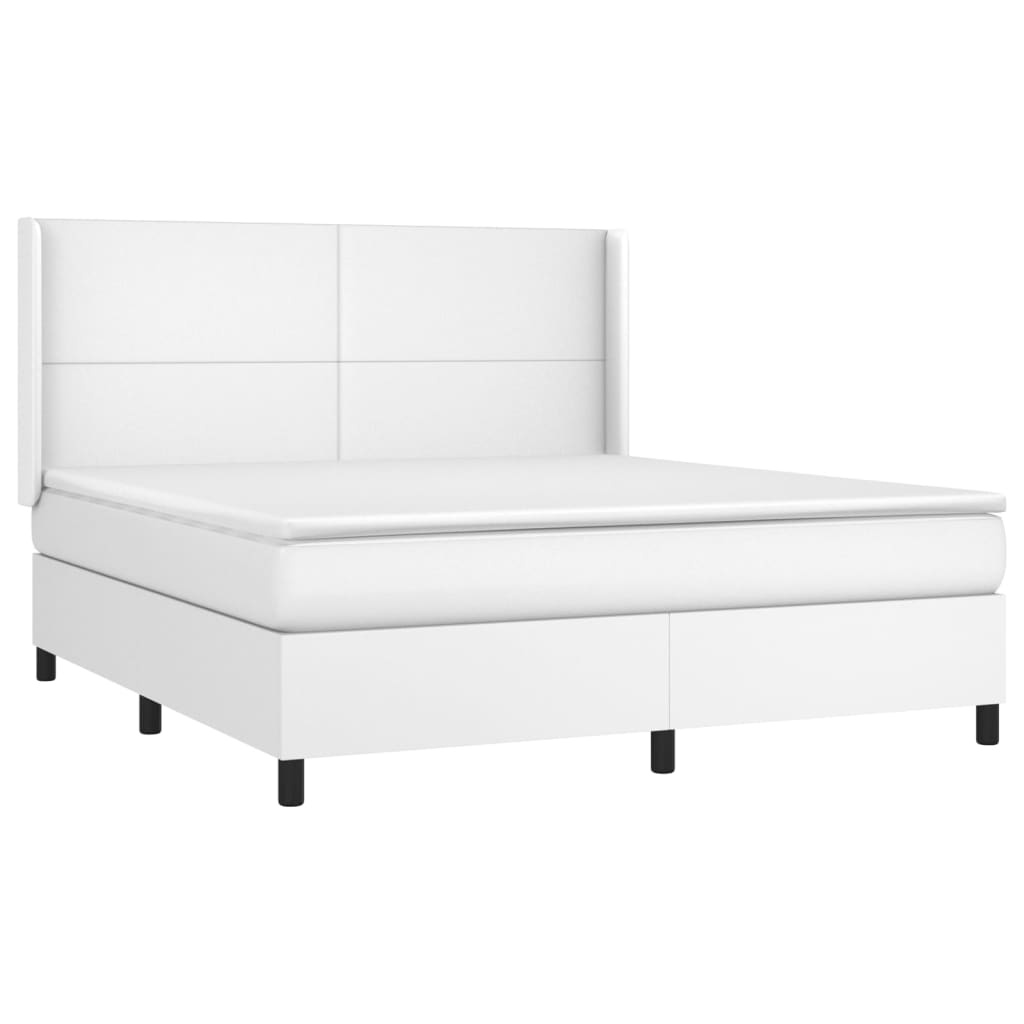 vidaXL Κρεβάτι Boxspring με Στρώμα & LED Λευκό 160x200 εκ. Συνθ. Δέρμα