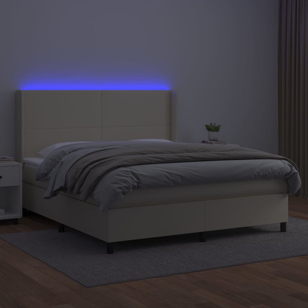 vidaXL Κρεβάτι Boxspring με Στρώμα & LED Κρεμ 160x200 εκ. Συνθ. Δέρμα