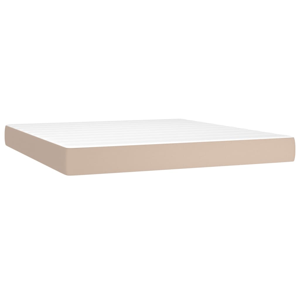 vidaXL Κρεβάτι Boxspring Στρώμα&LED Καπουτσίνο 160x200 εκ. Συνθ. Δέρμα