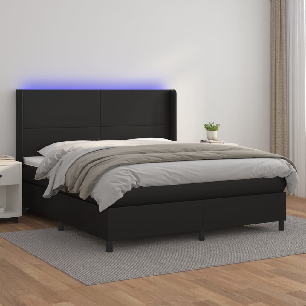 vidaXL Κρεβάτι Boxspring με Στρώμα & LED Μαύρο 180x200 εκ. Συνθ. Δέρμα