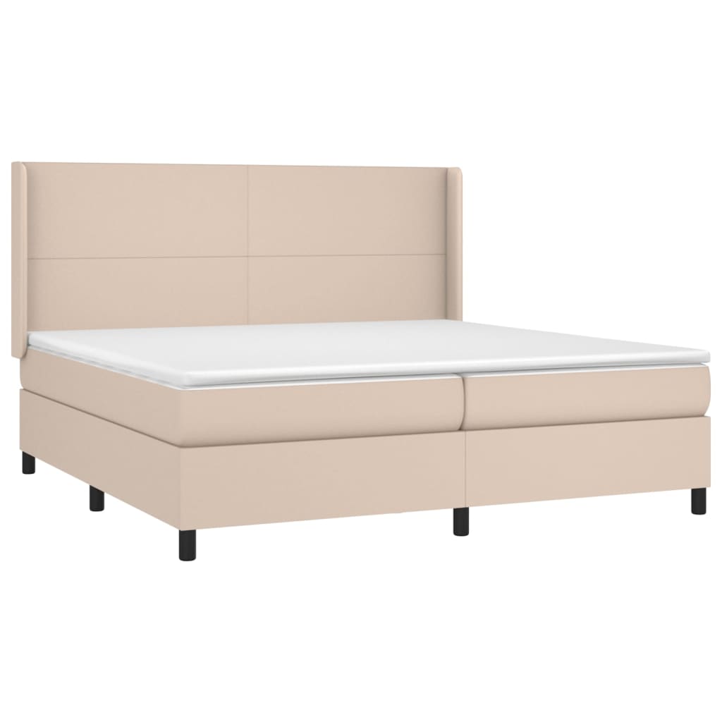 vidaXL Κρεβάτι Boxspring Στρώμα&LED Καπουτσίνο 200x200 εκ. Συνθ. Δέρμα