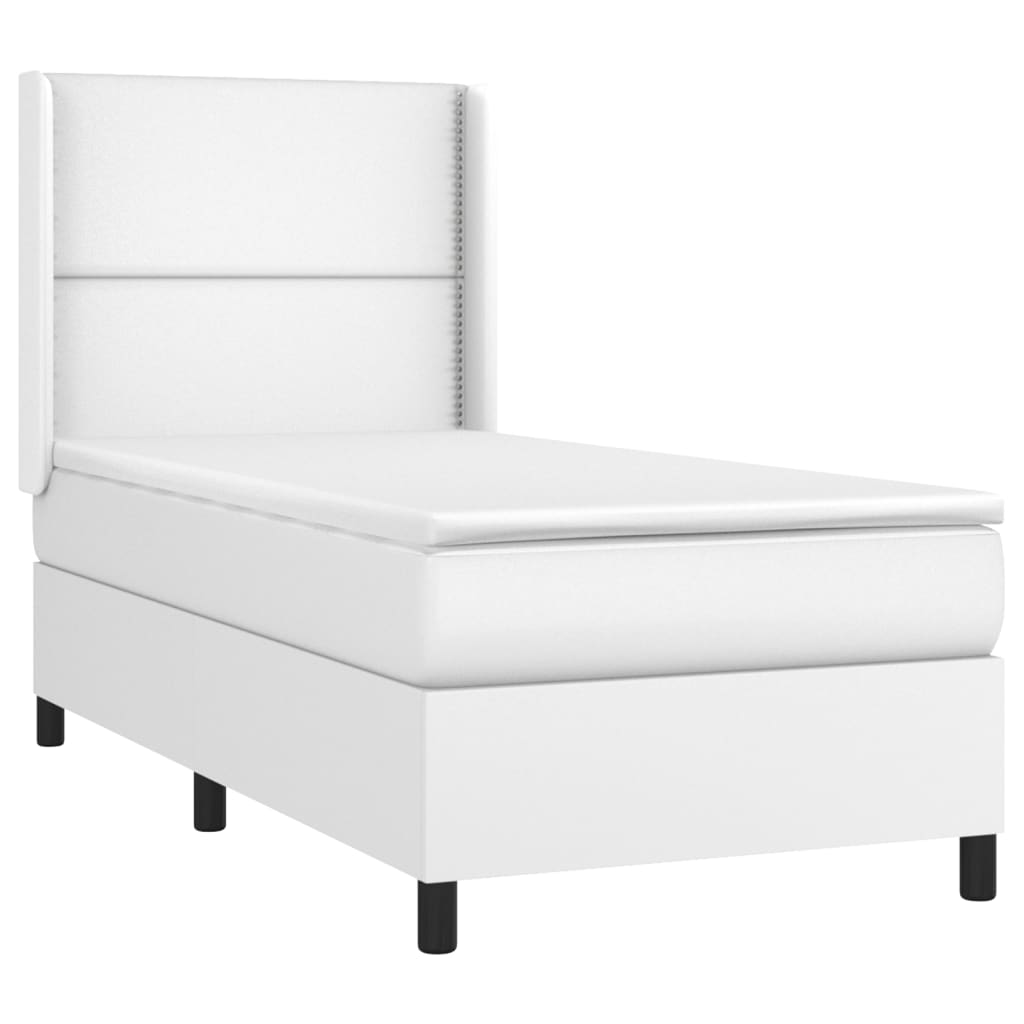 vidaXL Κρεβάτι Boxspring με Στρώμα & LED Λευκό 100x200 εκ. Συνθ. Δέρμα