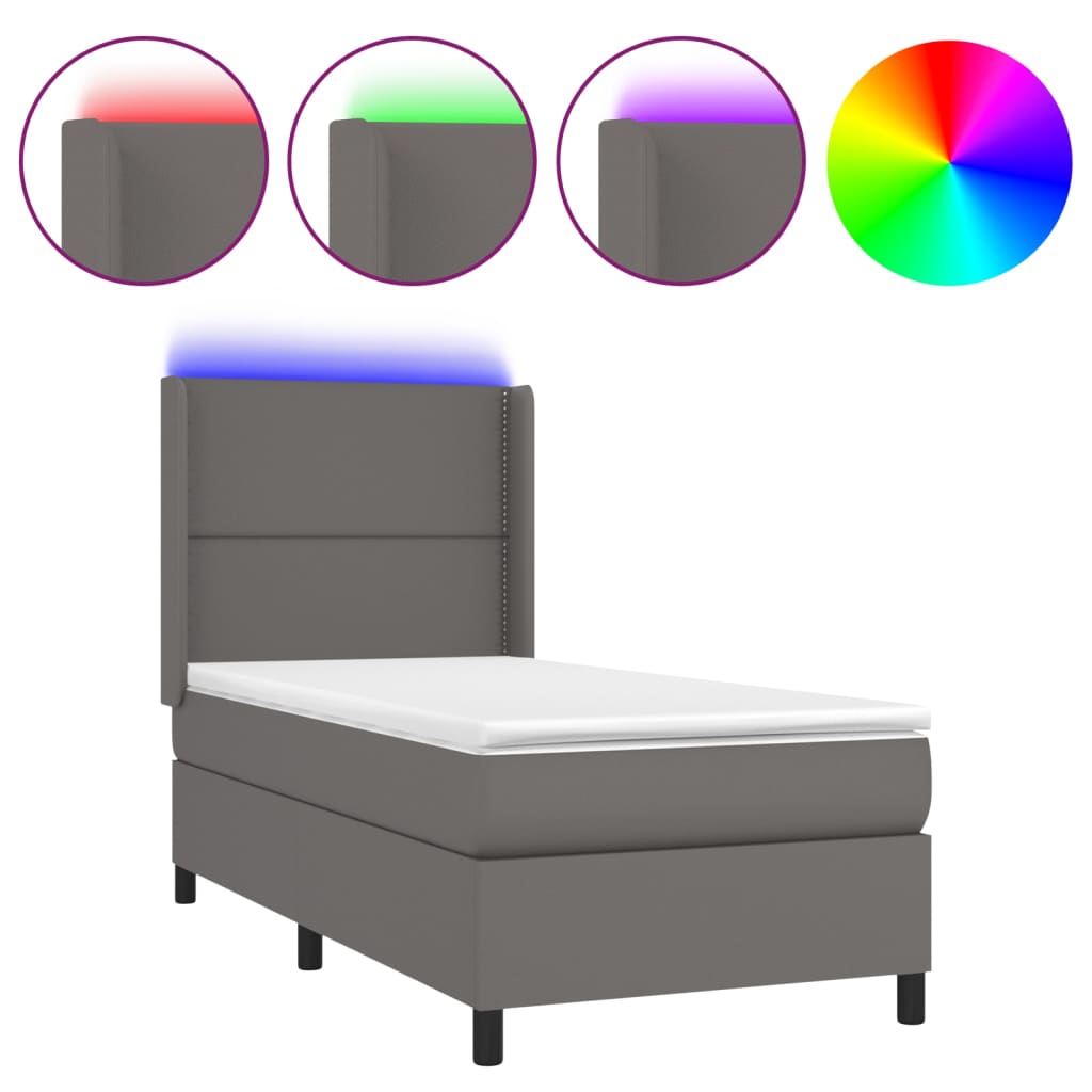 vidaXL Κρεβάτι Boxspring με Στρώμα & LED Γκρι 100x200 εκ. Συνθ. Δέρμα