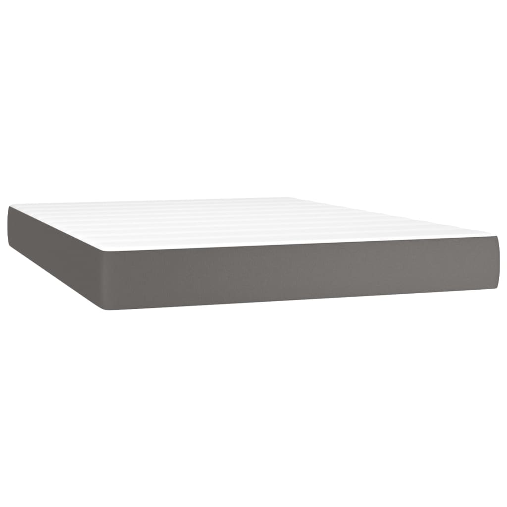 vidaXL Κρεβάτι Boxspring με Στρώμα & LED Γκρι 140x190 εκ. Συνθ. Δέρμα