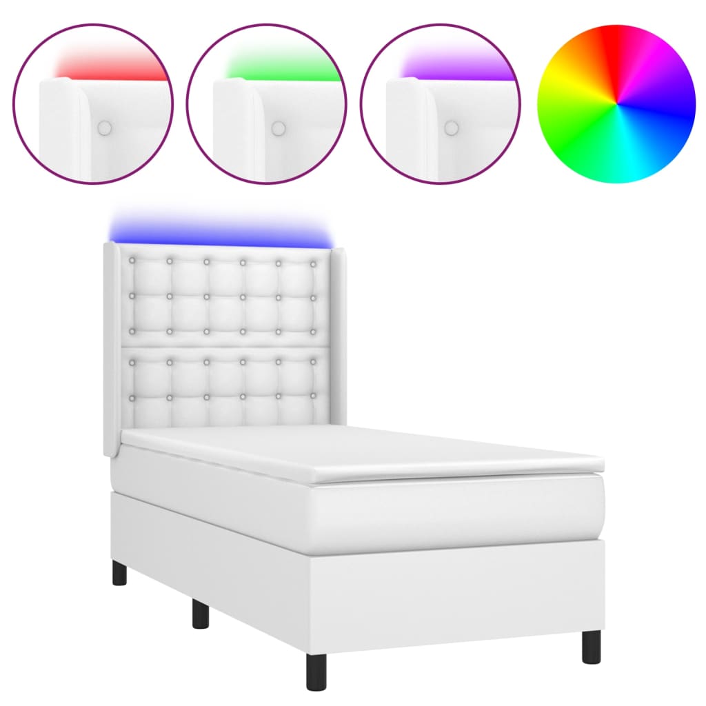 vidaXL Κρεβάτι Boxspring με Στρώμα & LED Λευκό 80x200 εκ. Συνθ. Δέρμα