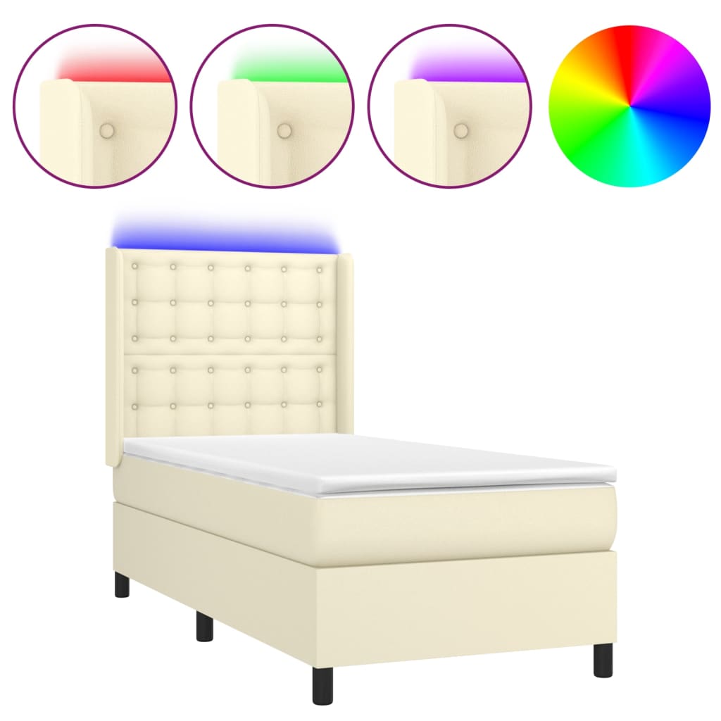 vidaXL Κρεβάτι Boxspring με Στρώμα & LED Κρεμ 80x200 εκ. Συνθ. Δέρμα