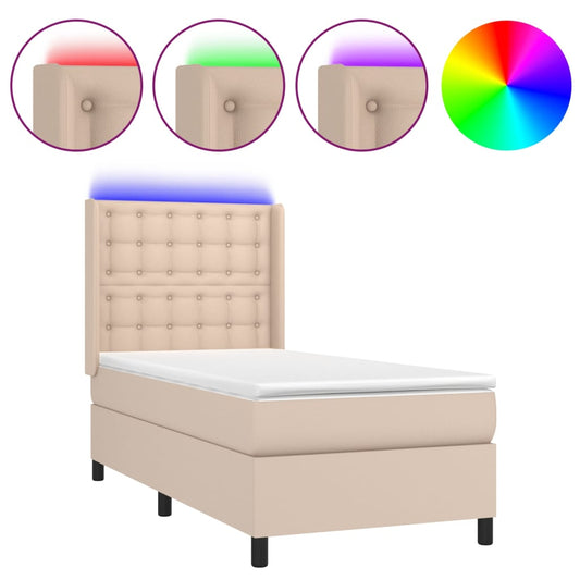 vidaXL Κρεβάτι Boxspring Στρώμα&LED Καπουτσίνο 80x200 εκ. Συνθ. Δέρμα