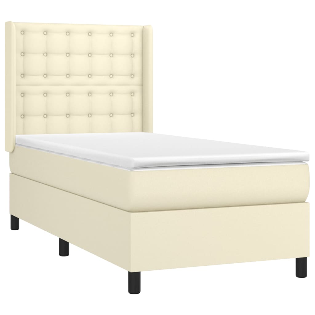 vidaXL Κρεβάτι Boxspring με Στρώμα & LED Κρεμ 90x200 εκ. Συνθ. Δέρμα