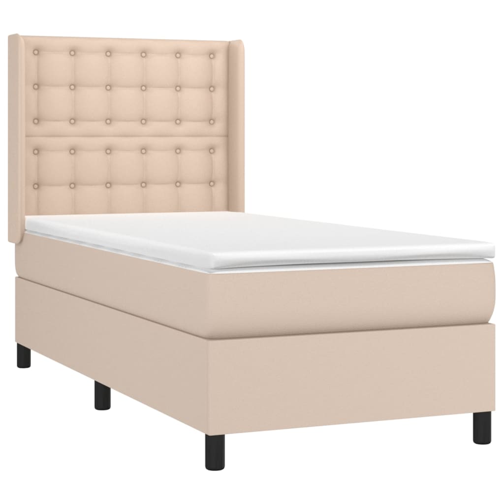 vidaXL Κρεβάτι Boxspring Στρώμα&LED Καπουτσίνο 90x200 εκ. Συνθ. Δέρμα