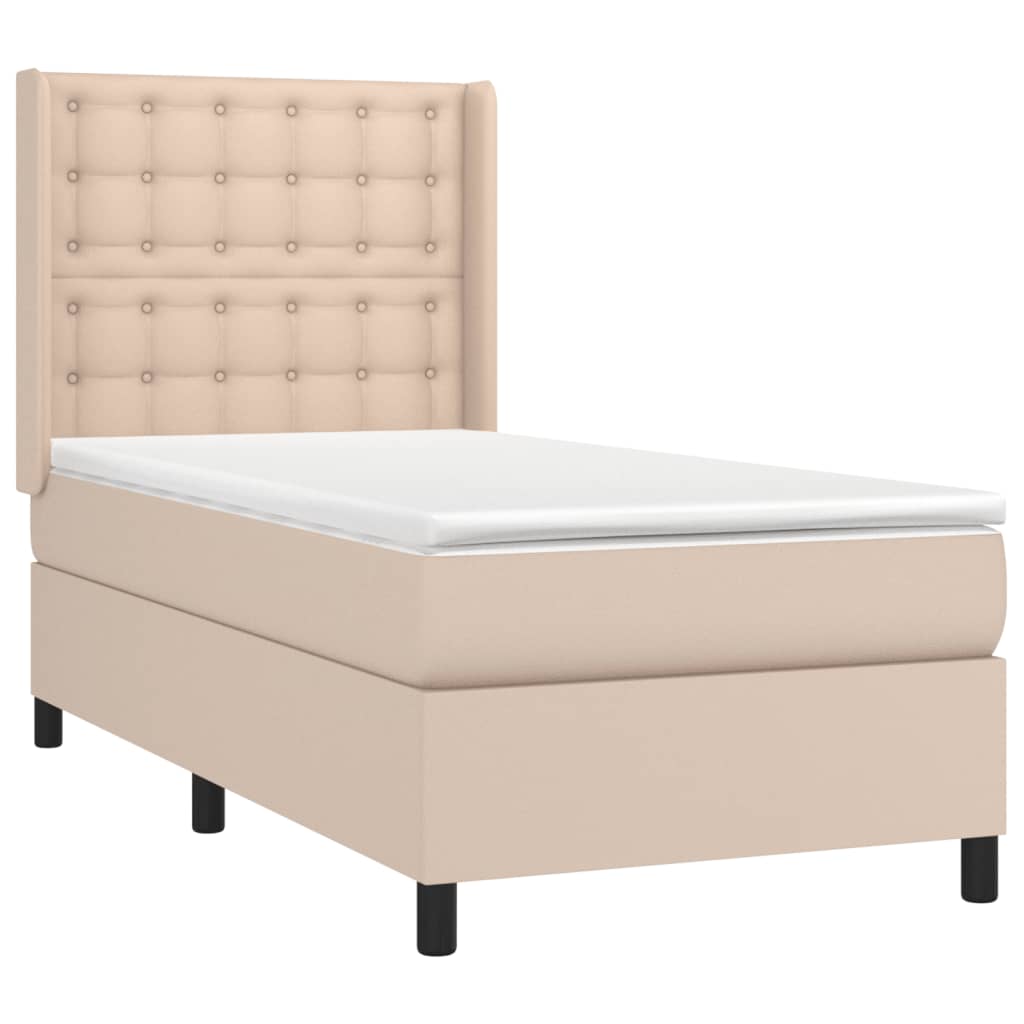 vidaXL Κρεβάτι Boxspring Στρώμα&LED Καπουτσίνο 100x200 εκ. Συνθ. Δέρμα