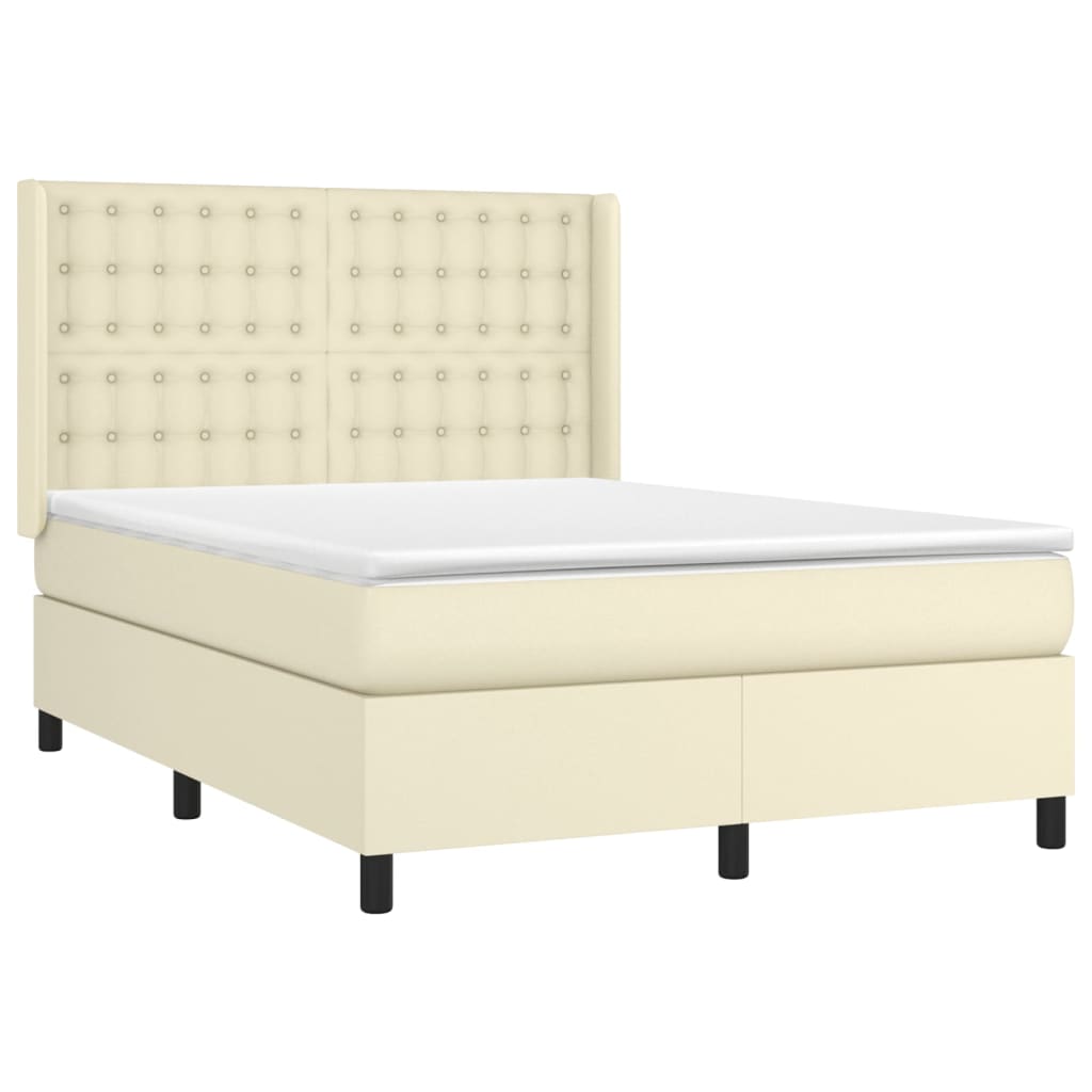 vidaXL Κρεβάτι Boxspring με Στρώμα & LED Κρεμ 140x200 εκ. Συνθ. Δέρμα