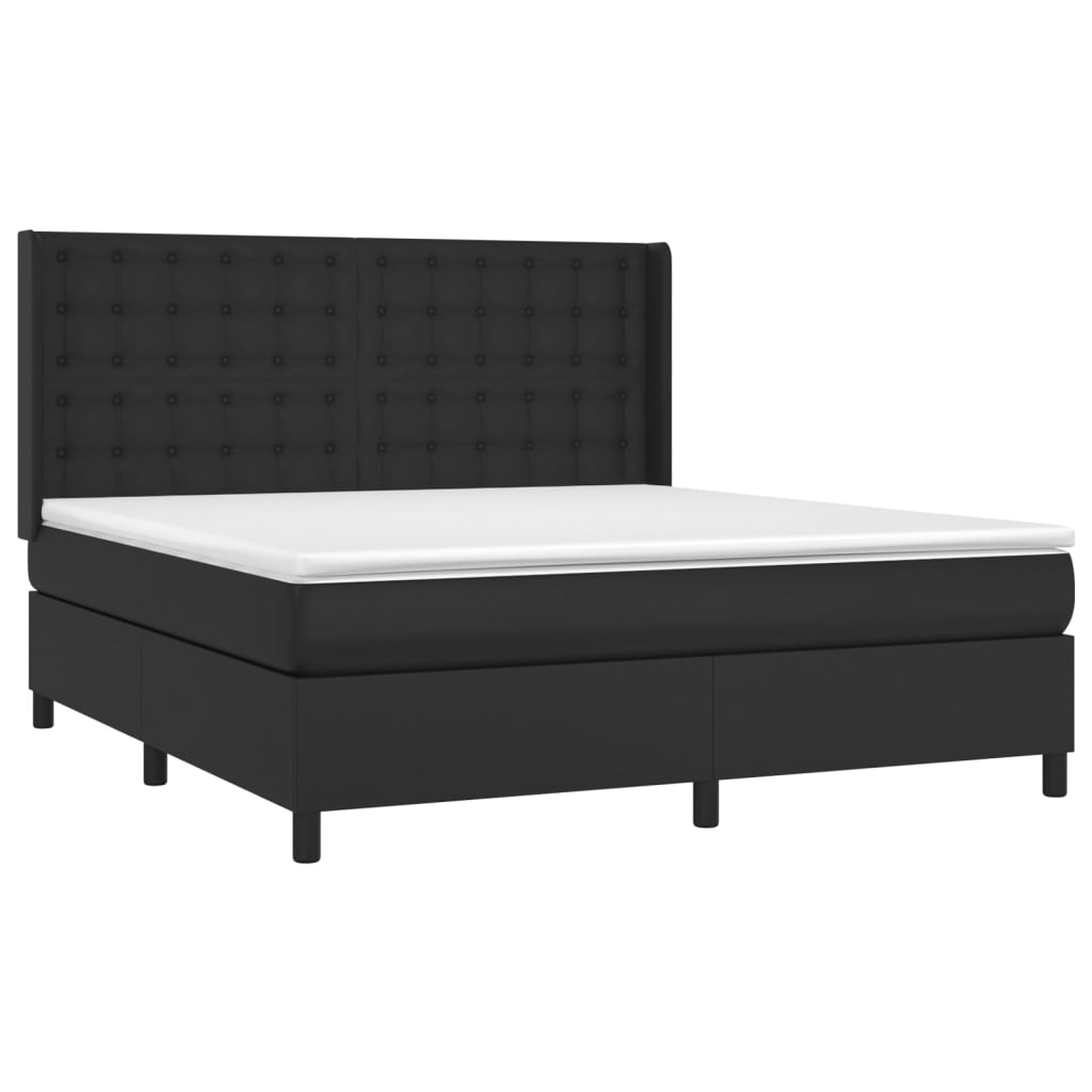 vidaXL Κρεβάτι Boxspring με Στρώμα & LED Μαύρο 160x200 εκ. Συνθ. Δέρμα