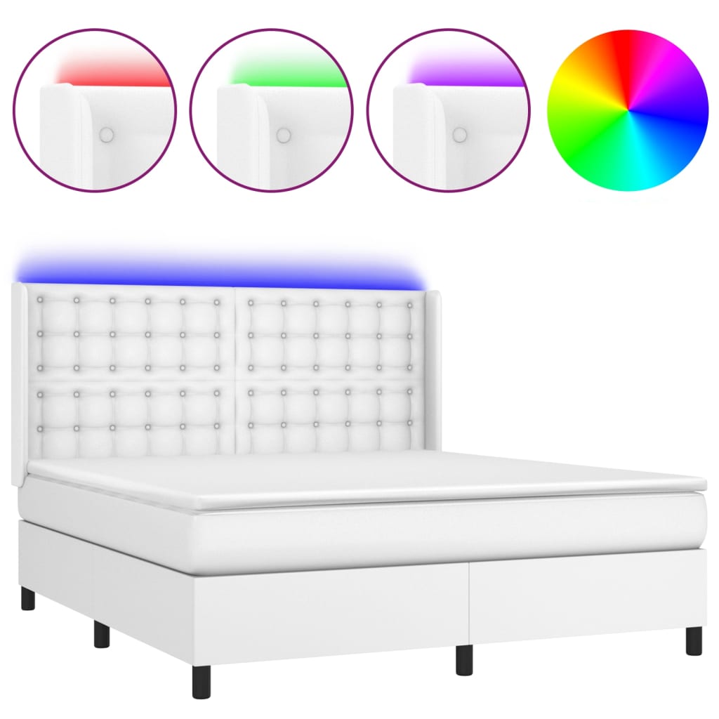 vidaXL Κρεβάτι Boxspring με Στρώμα & LED Λευκό 160x200 εκ. Συνθ. Δέρμα