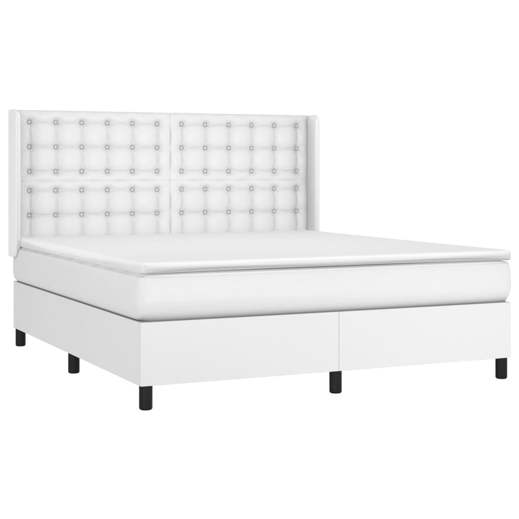 vidaXL Κρεβάτι Boxspring με Στρώμα & LED Λευκό 160x200 εκ. Συνθ. Δέρμα