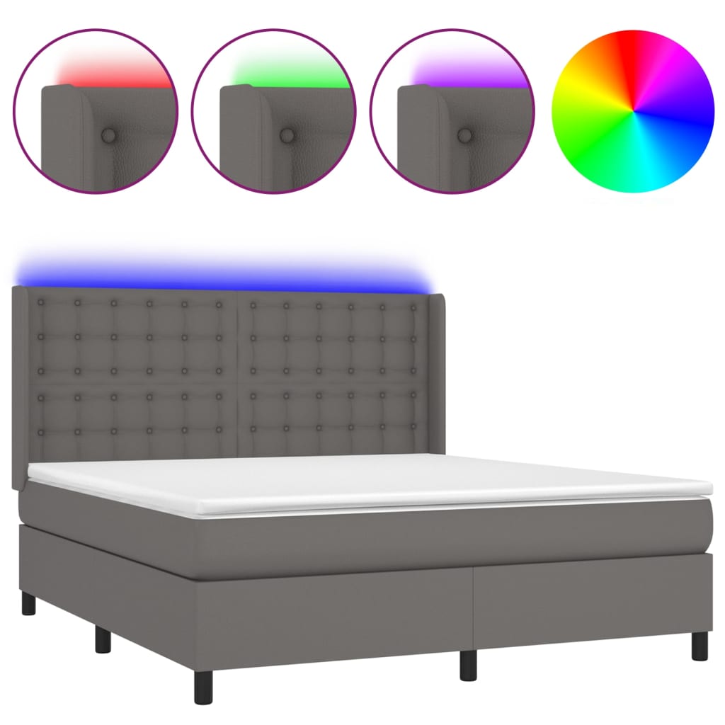 vidaXL Κρεβάτι Boxspring με Στρώμα & LED Γκρι 160x200 εκ. Συνθ. Δέρμα