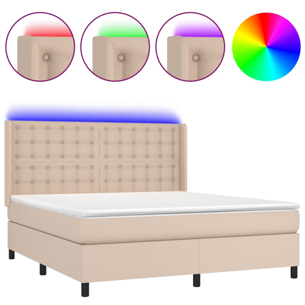vidaXL Κρεβάτι Boxspring Στρώμα&LED Καπουτσίνο 160x200 εκ. Συνθ. Δέρμα