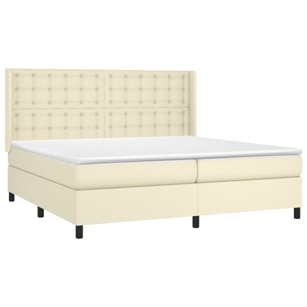 vidaXL Κρεβάτι Boxspring με Στρώμα & LED Κρεμ 200x200 εκ. Συνθ. Δέρμα