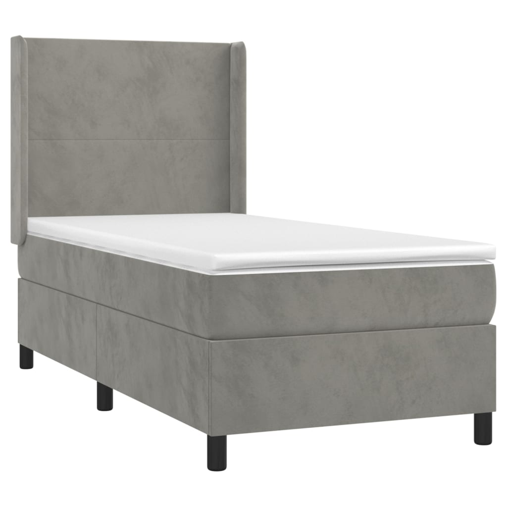 vidaXL Κρεβάτι Boxspring με Στρώμα & LED Αν.Γκρι 90x190 εκ. Βελούδινο