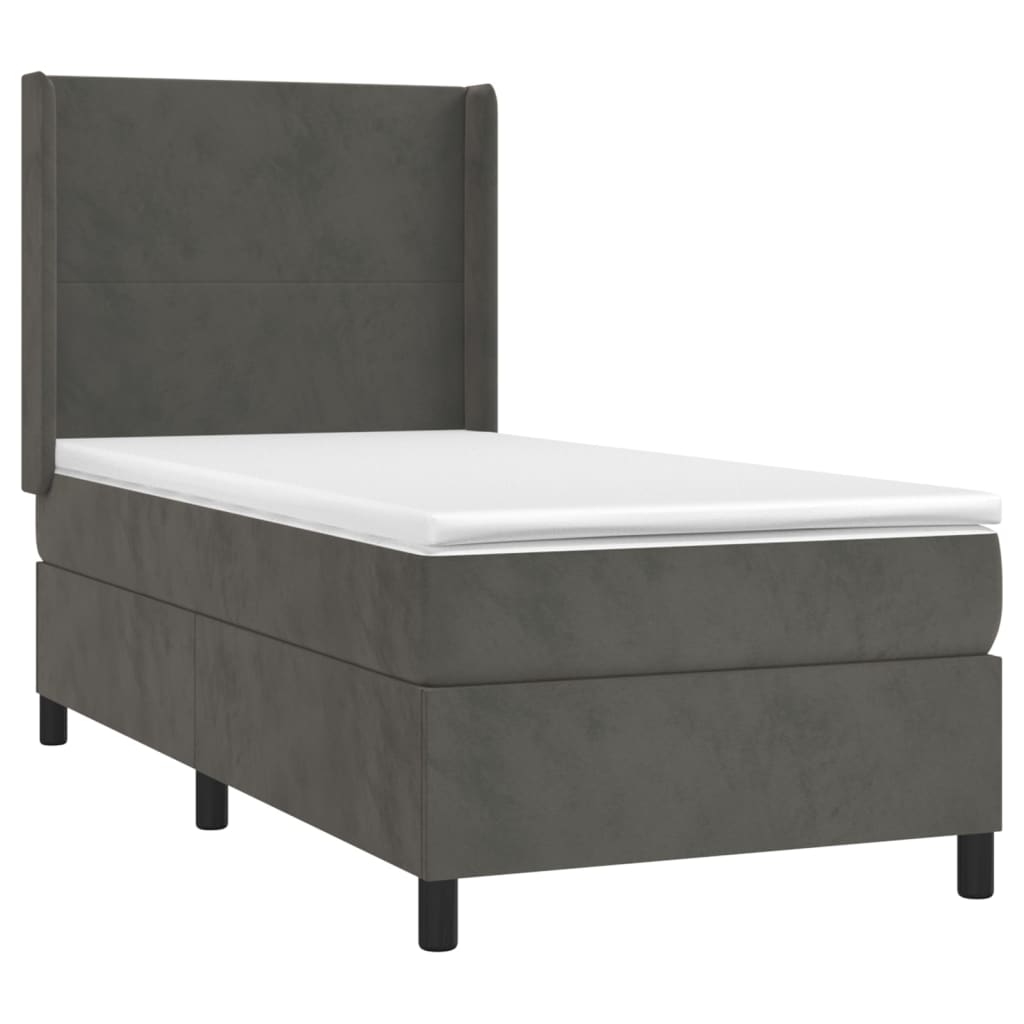 vidaXL Κρεβάτι Boxspring με Στρώμα & LED Σκ. Γκρι 90x200 εκ. Βελούδινο