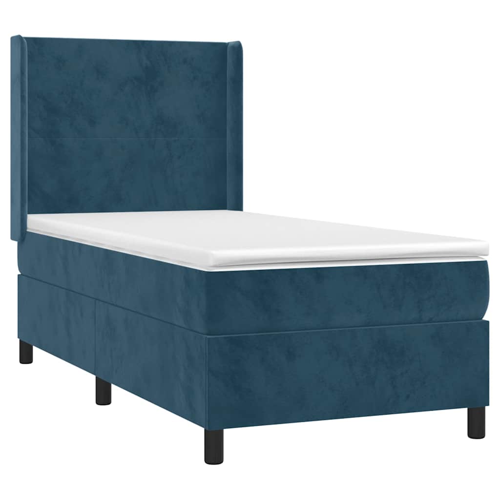 vidaXL Κρεβάτι Boxspring με Στρώμα & LED Σκ. Μπλε 90x200 εκ. Βελούδινο