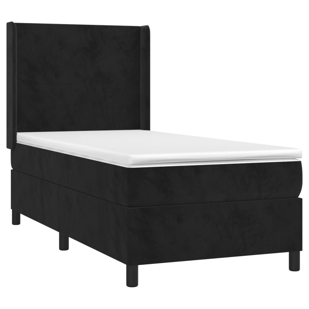 vidaXL Κρεβάτι Boxspring με Στρώμα & LED Μαύρο 100x200 εκ. Βελούδινο