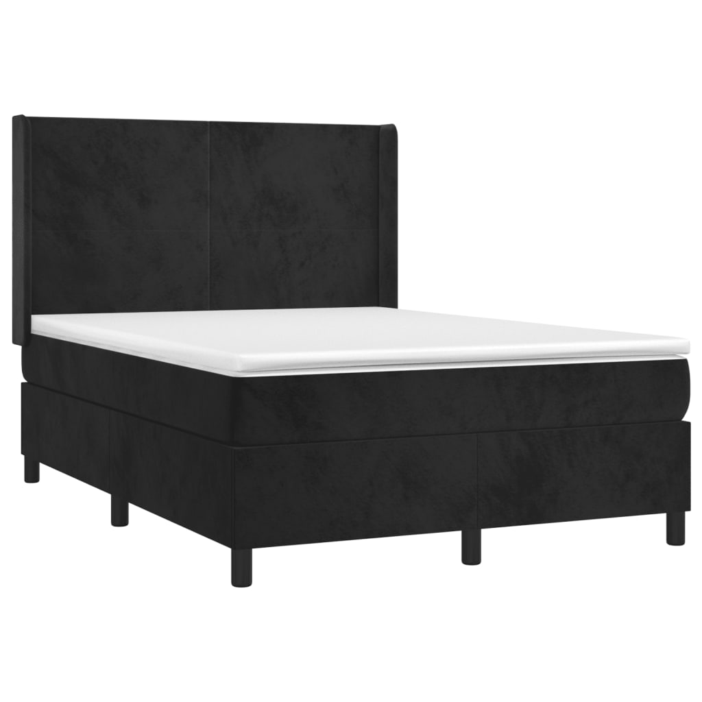 vidaXL Κρεβάτι Boxspring με Στρώμα & LED Μαύρο 140x190 εκ. Βελούδινο