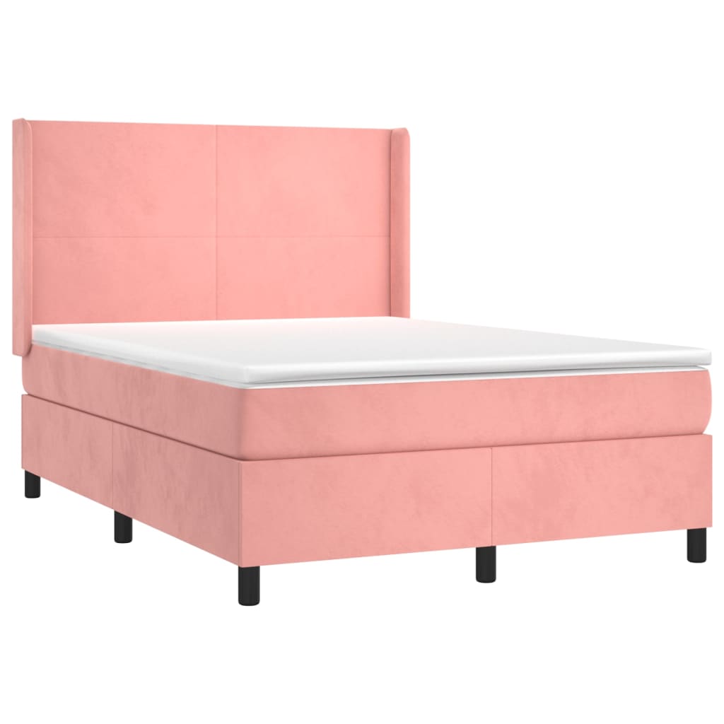 vidaXL Κρεβάτι Boxspring με Στρώμα & LED Ροζ 140x190 εκ. Βελούδινο