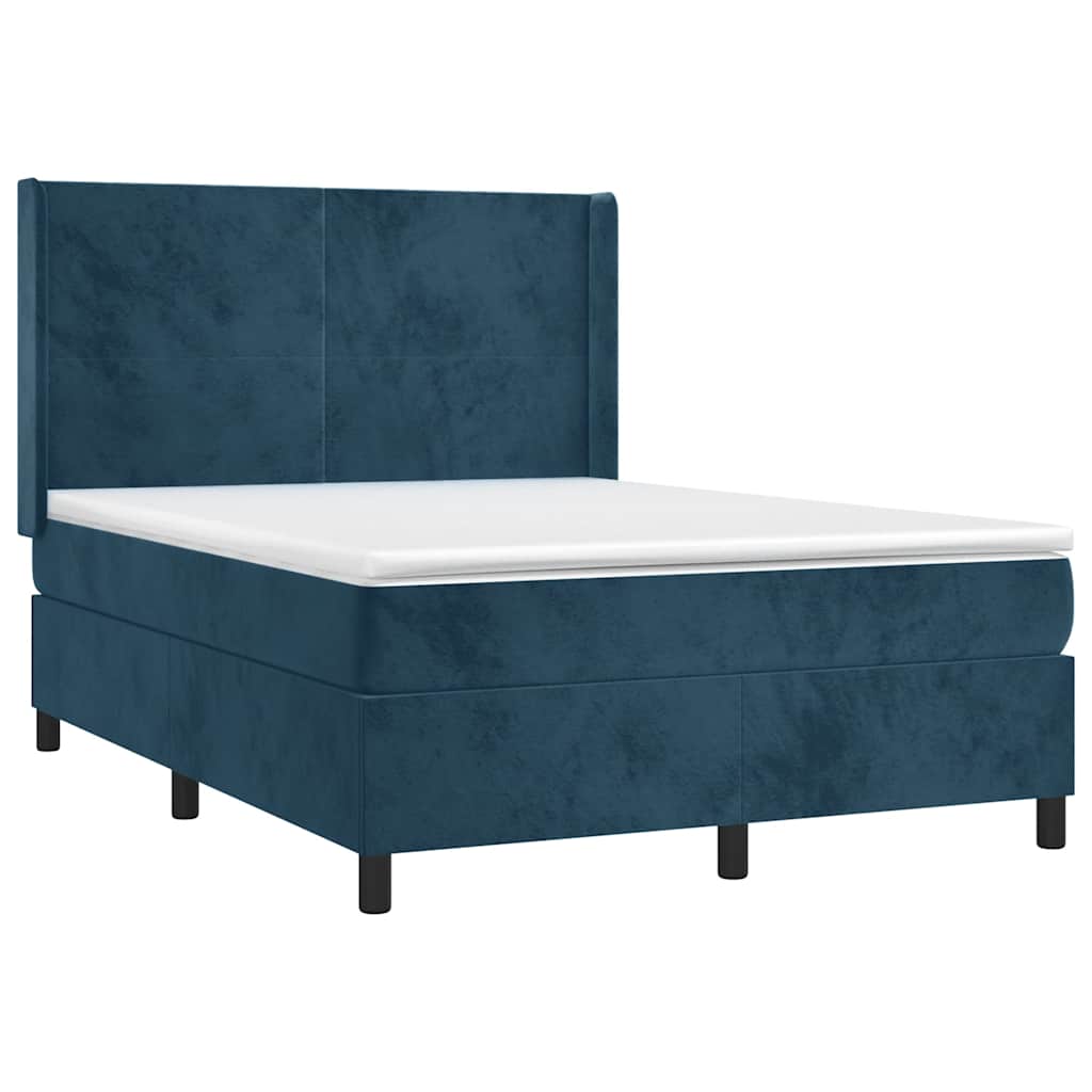 vidaXL Κρεβάτι Boxspring με Στρώμα & LED Σκ. Μπλε 140x200εκ. Βελούδινο