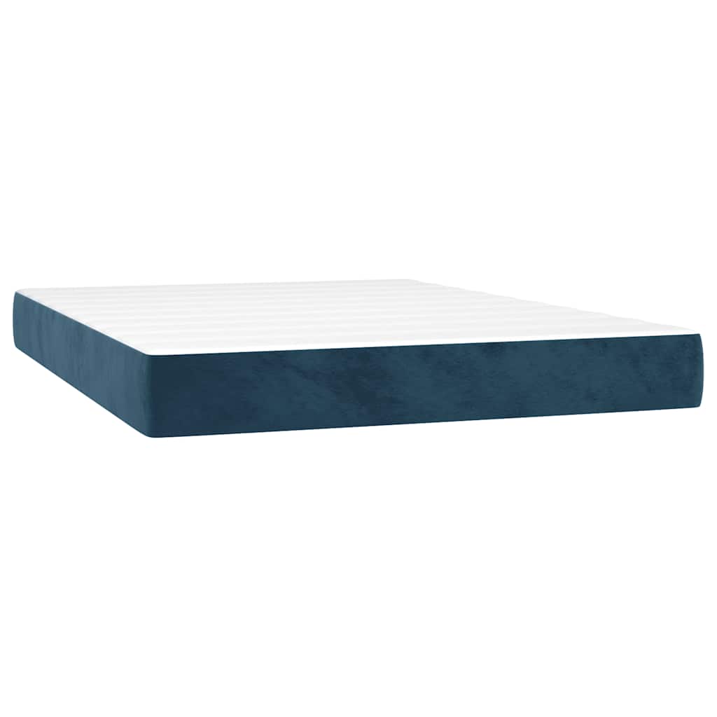 vidaXL Κρεβάτι Boxspring με Στρώμα & LED Σκ. Μπλε 140x200εκ. Βελούδινο