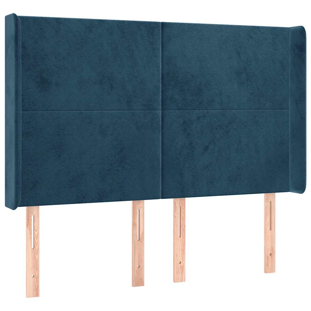 vidaXL Κρεβάτι Boxspring με Στρώμα & LED Σκ. Μπλε 140x200εκ. Βελούδινο
