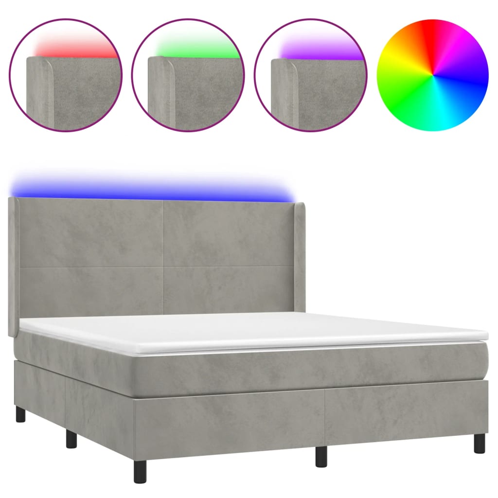 vidaXL Κρεβάτι Boxspring με Στρώμα & LED Αν.Γκρι 160x200 εκ. Βελούδινο