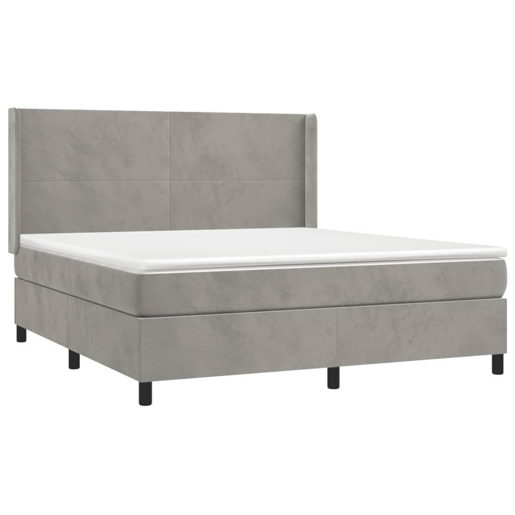 vidaXL Κρεβάτι Boxspring με Στρώμα & LED Αν.Γκρι 160x200 εκ. Βελούδινο