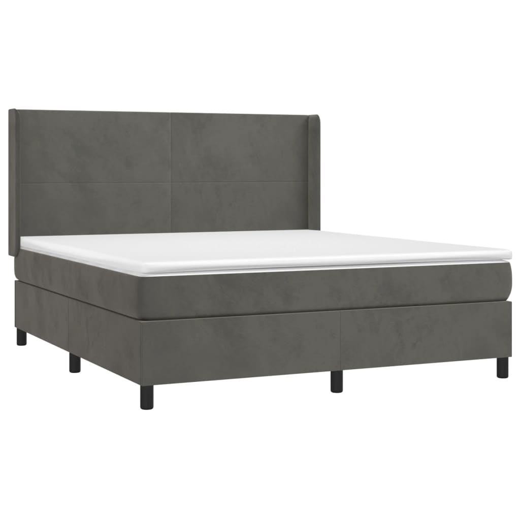 vidaXL Κρεβάτι Boxspring με Στρώμα & LED Σκ. Γκρι 160x200εκ. Βελούδινο
