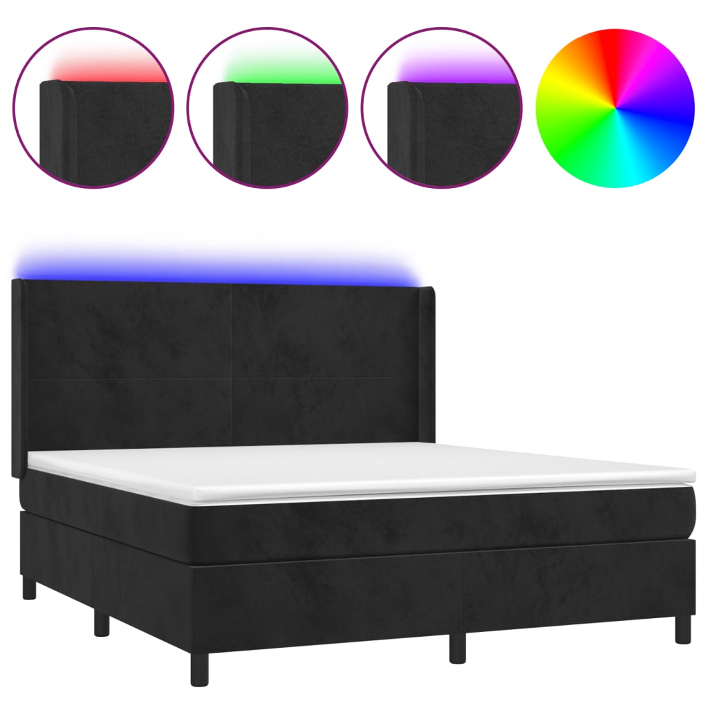 vidaXL Κρεβάτι Boxspring με Στρώμα & LED Μαύρο 160x200 εκ. Βελούδινο