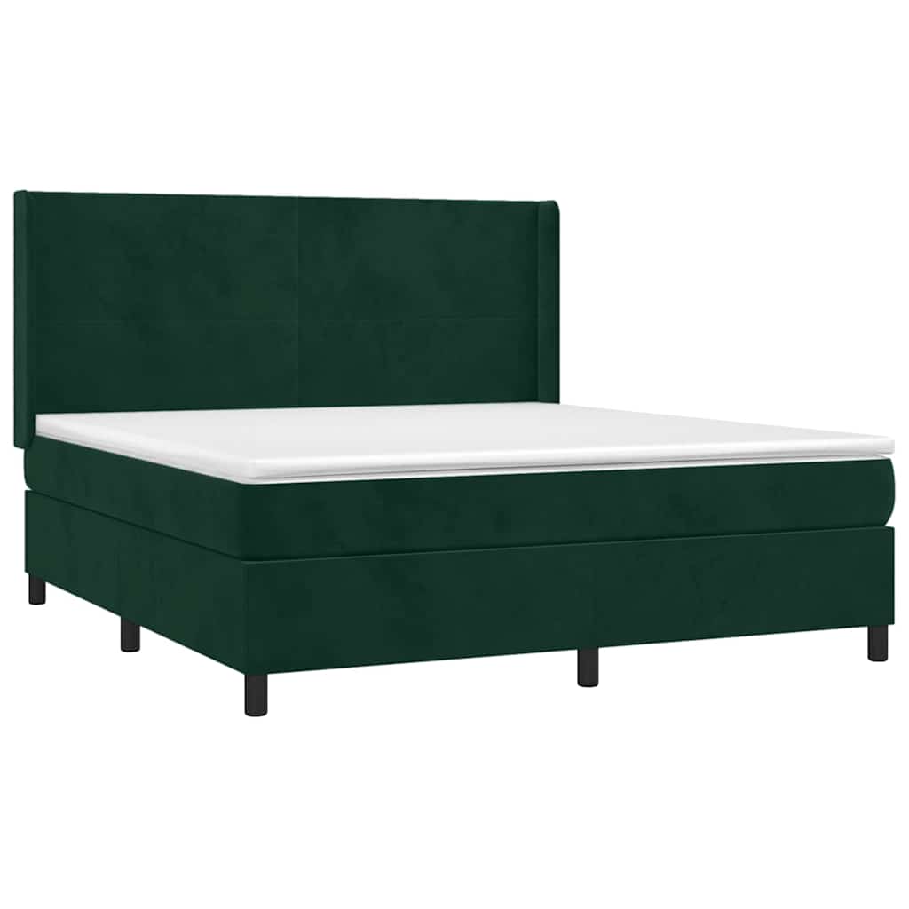 vidaXL Κρεβάτι Boxspring με Στρώμα & LED Σκ. Πράσινο 160x200εκ Βελούδο
