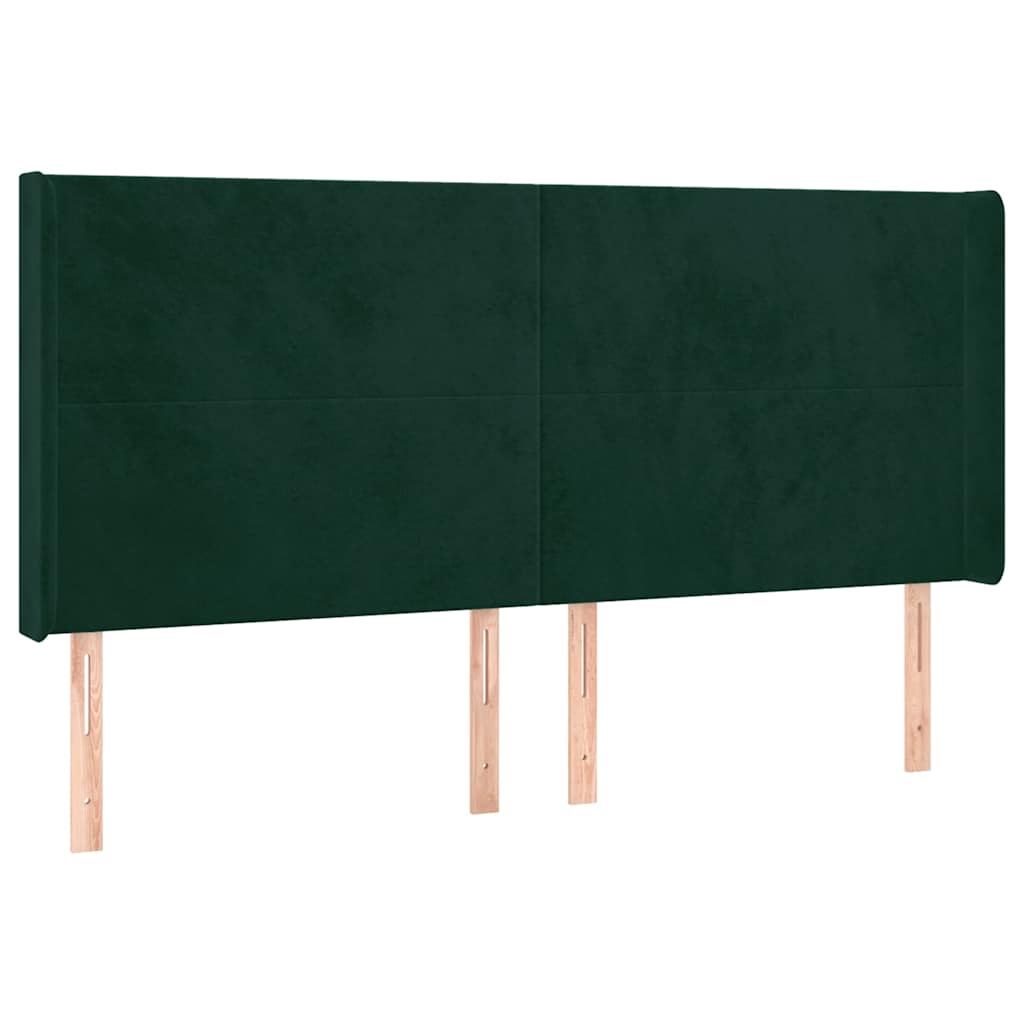vidaXL Κρεβάτι Boxspring με Στρώμα & LED Σκ. Πράσινο 160x200εκ Βελούδο