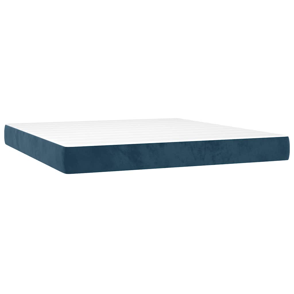 vidaXL Κρεβάτι Boxspring με Στρώμα & LED Σκ. Μπλε 160x200εκ. Βελούδινο