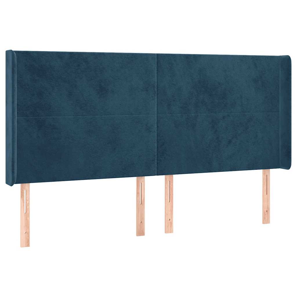 vidaXL Κρεβάτι Boxspring με Στρώμα & LED Σκ. Μπλε 160x200εκ. Βελούδινο