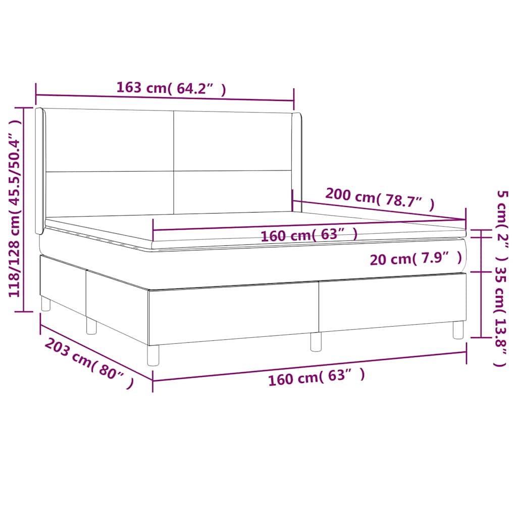 vidaXL Κρεβάτι Boxspring με Στρώμα & LED Σκ. Μπλε 160x200εκ. Βελούδινο