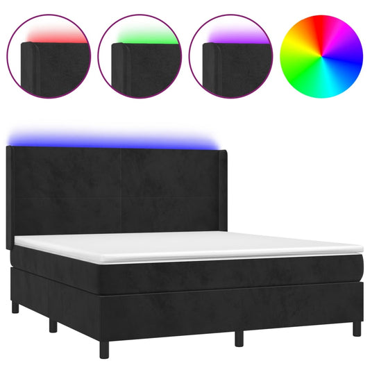 vidaXL Κρεβάτι Boxspring με Στρώμα & LED Μαύρο 180x200 εκ. Βελούδινο