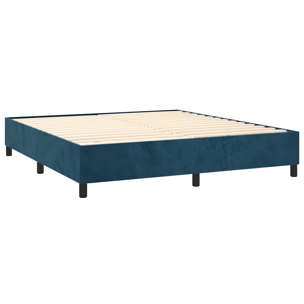 vidaXL Κρεβάτι Boxspring με Στρώμα & LED Σκ. Μπλε 180x200εκ. Βελούδινο