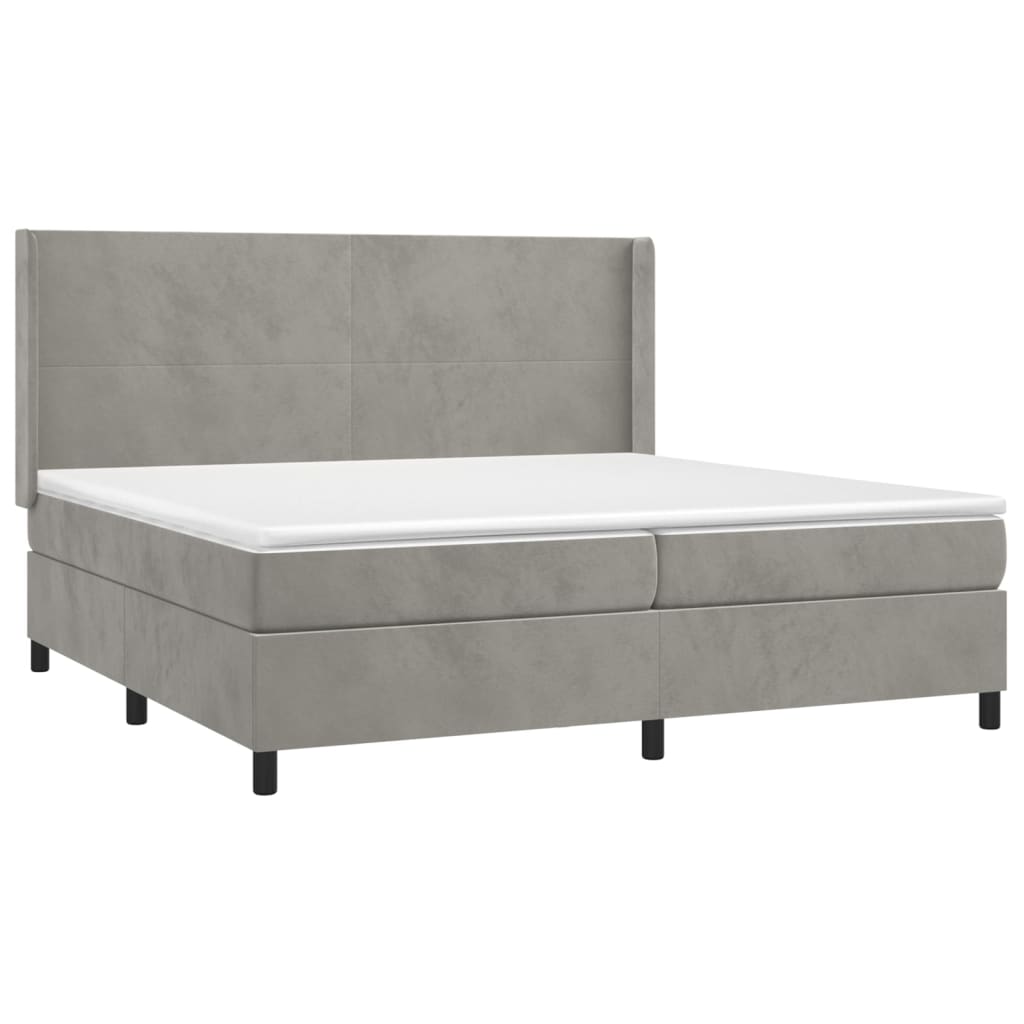 vidaXL Κρεβάτι Boxspring με Στρώμα & LED Αν.Γκρι 200x200 εκ. Βελούδινο