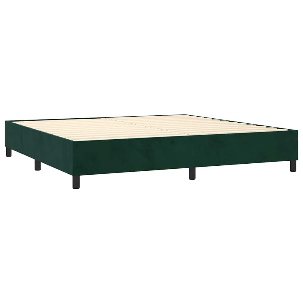 vidaXL Κρεβάτι Boxspring με Στρώμα & LED Σκ. Πράσινο 200x200εκ Βελούδο