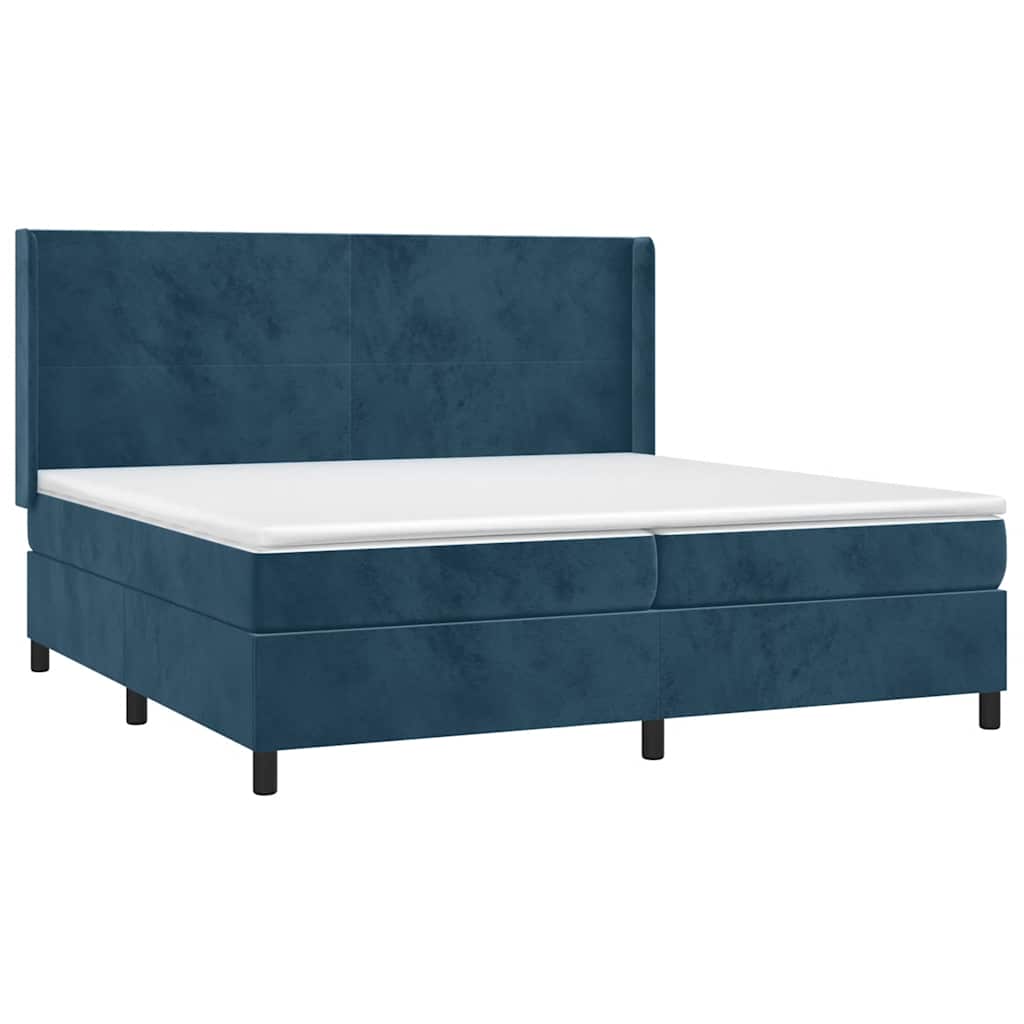 vidaXL Κρεβάτι Boxspring με Στρώμα & LED Σκ. Μπλε 200x200εκ. Βελούδινο