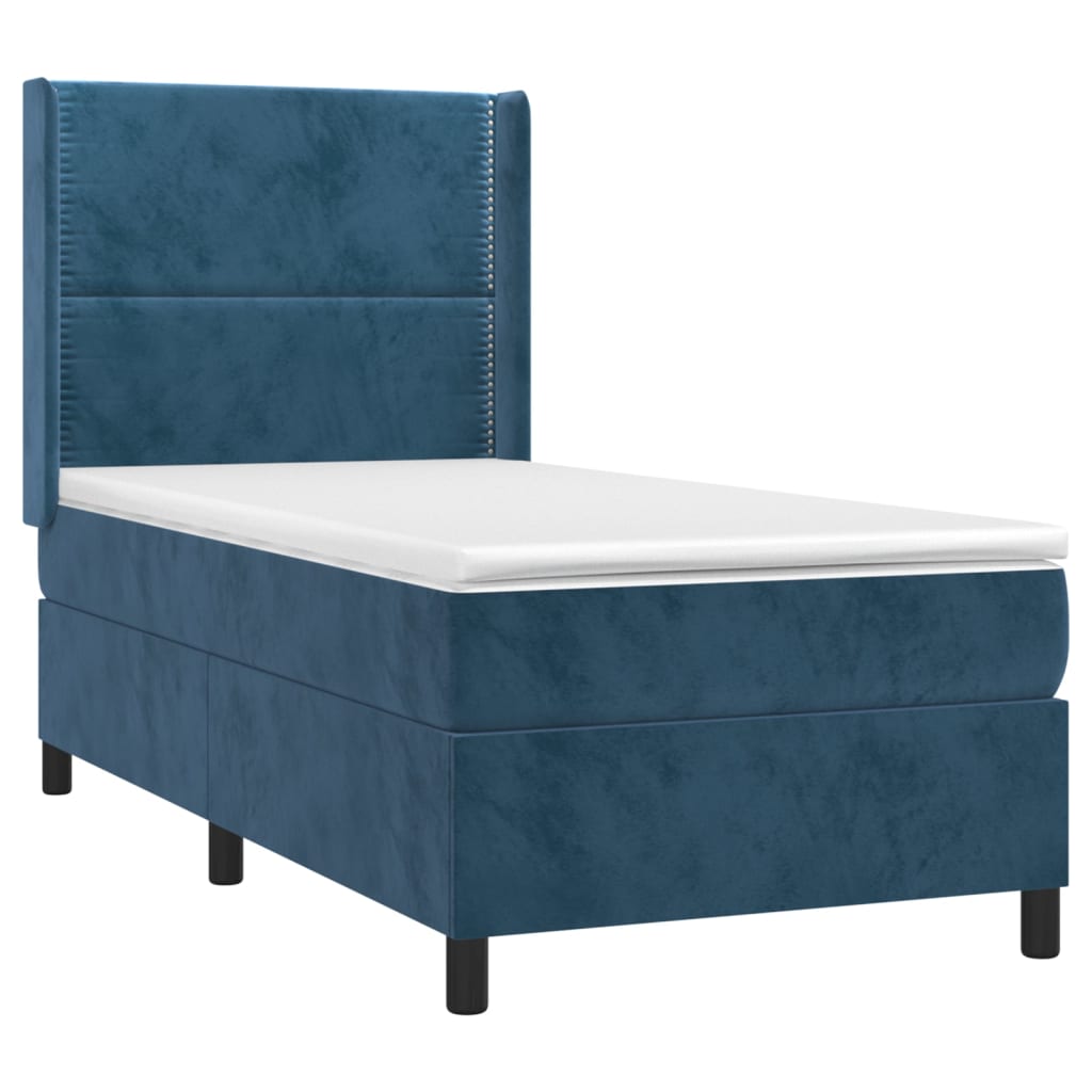 vidaXL Κρεβάτι Boxspring με Στρώμα & LED Σκ. Μπλε 80x200 εκ. Βελούδινο