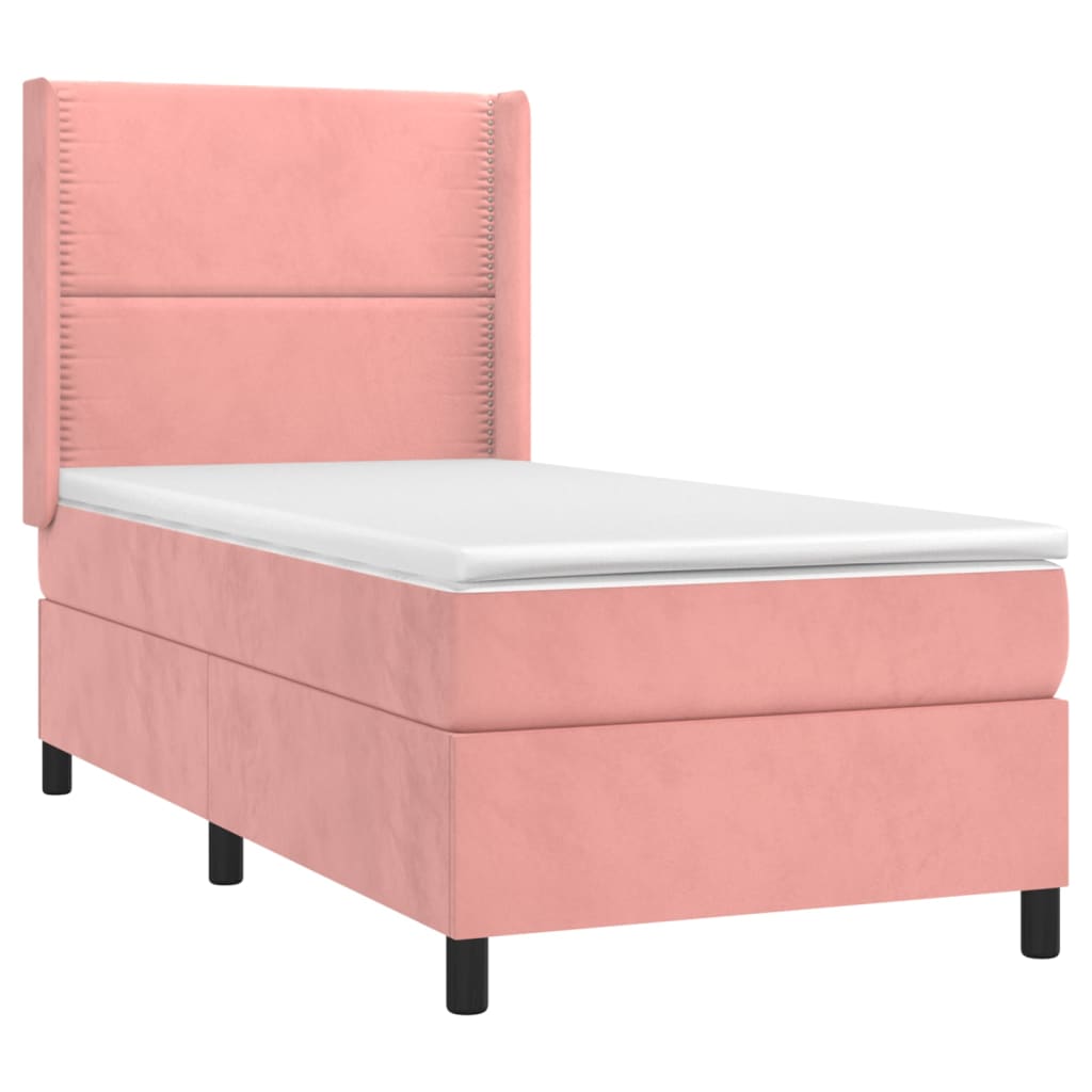 vidaXL Κρεβάτι Boxspring με Στρώμα & LED Ροζ 80 x 200 εκ. Βελούδινο