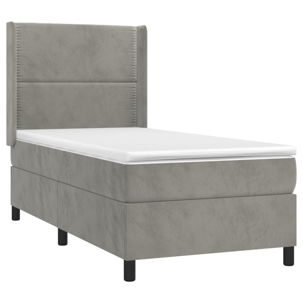 vidaXL Κρεβάτι Boxspring με Στρώμα & LED Αν.Γκρι 100x200 εκ. Βελούδινο