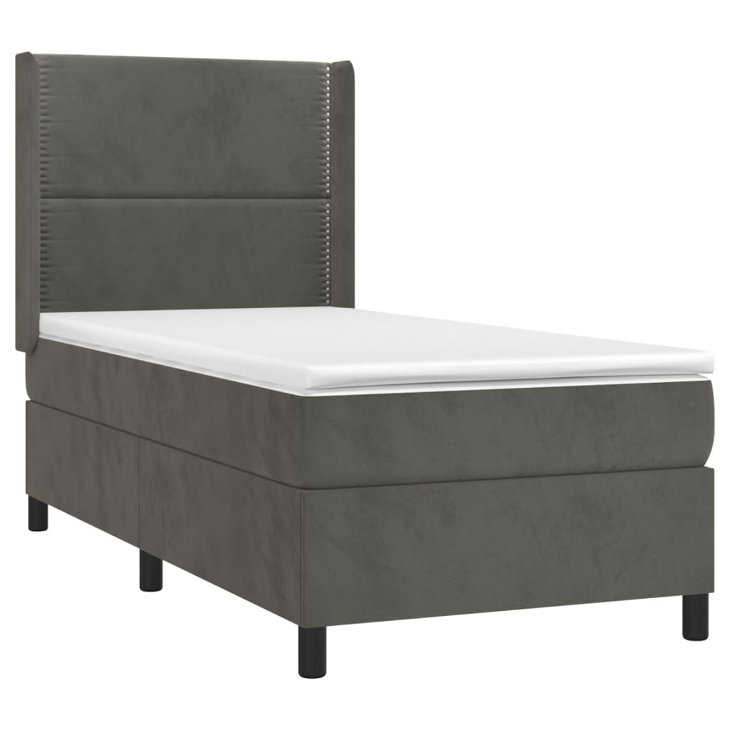 vidaXL Κρεβάτι Boxspring με Στρώμα & LED Σκ. Γκρι 100x200εκ. Βελούδινο