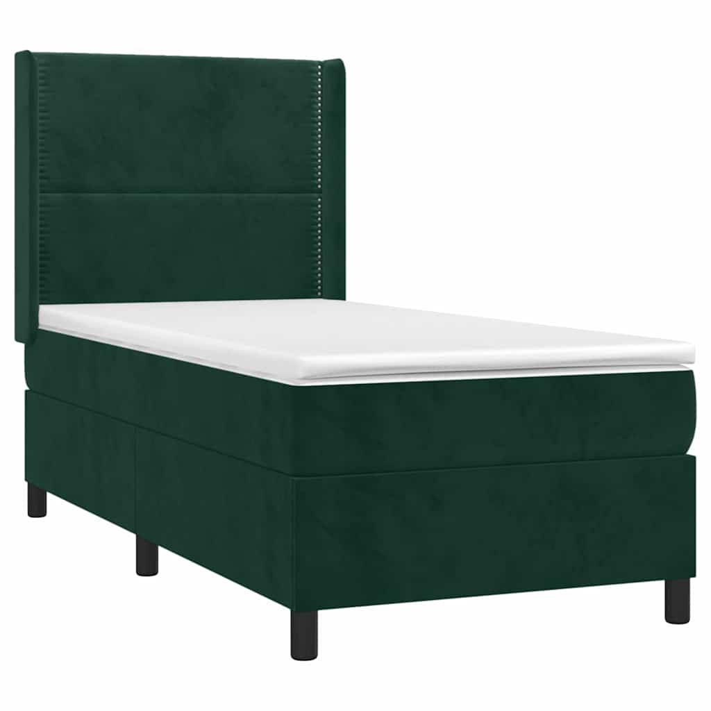 vidaXL Κρεβάτι Boxspring με Στρώμα & LED Σκ. Πράσινο 100x200εκ Βελούδο